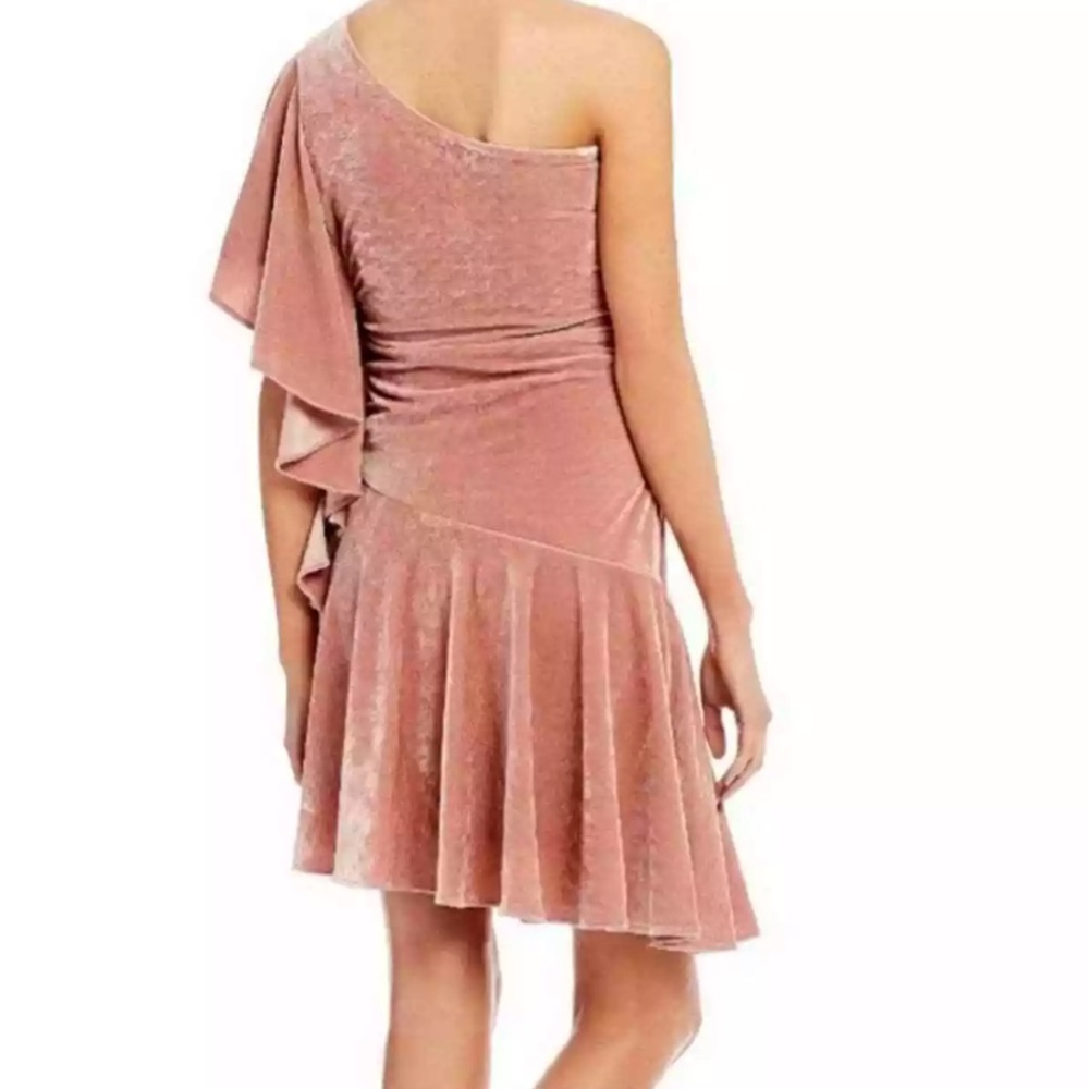 Gianni Bini Glitzy Daze One Shoulder Ruffle Pink Velveteen Dress Women’s L (NWT) - Picture 2 of 8